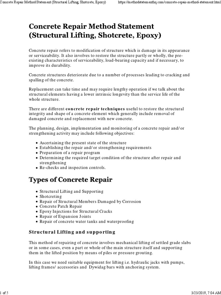 Concrete Repair Method Statement Structu PDF Reinforced Concrete
