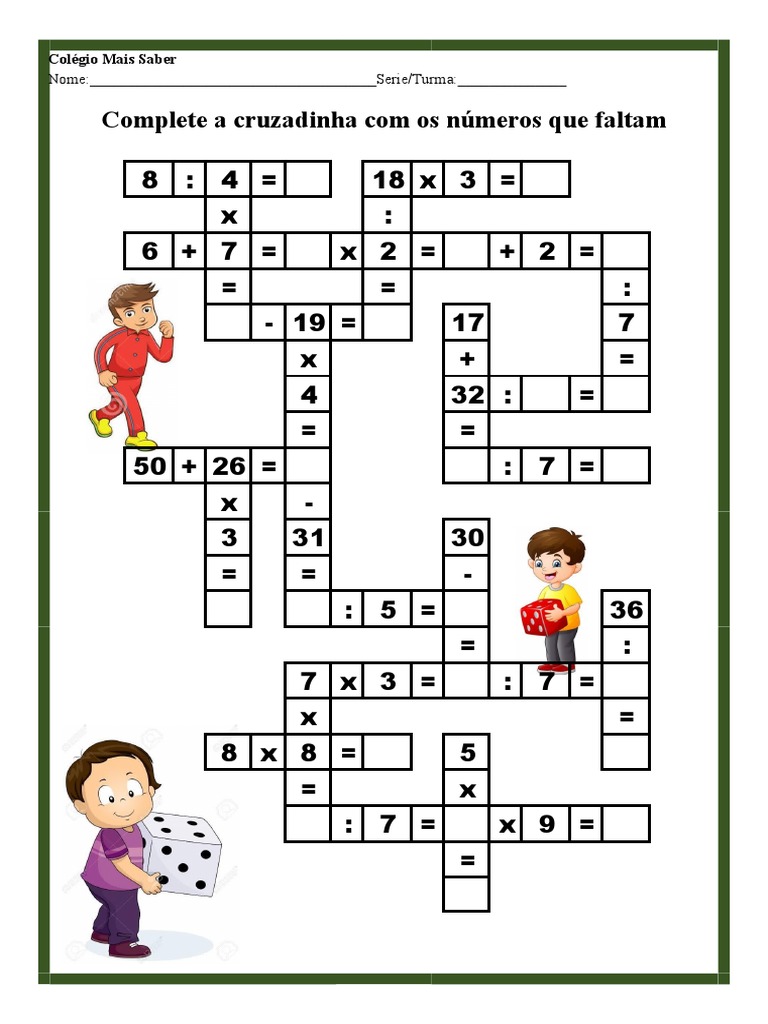 Cruzadinha de Matemática para 3º Ano | PDF