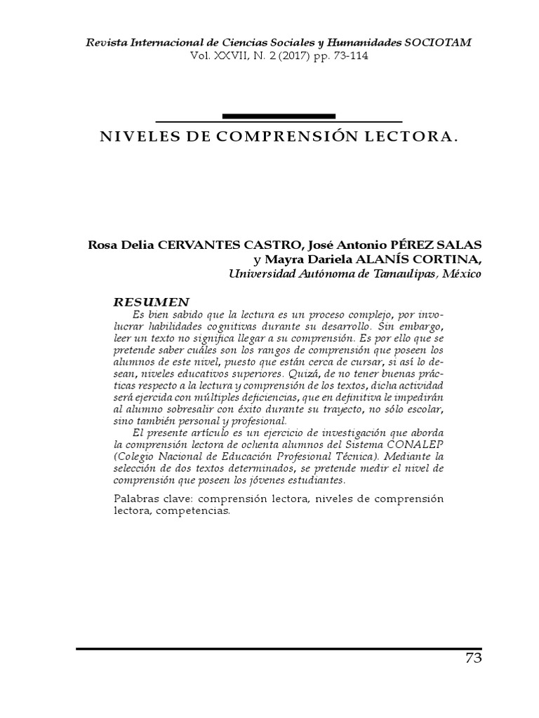 Niveles de Comprensión Lectora en Conalep | PDF | Comprensión lectora ...