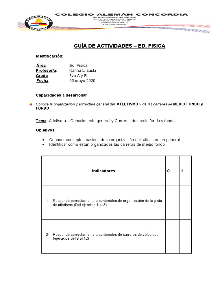 Actividades de Atletismo para 8vo Grado | PDF | Deporte del atletismo ...