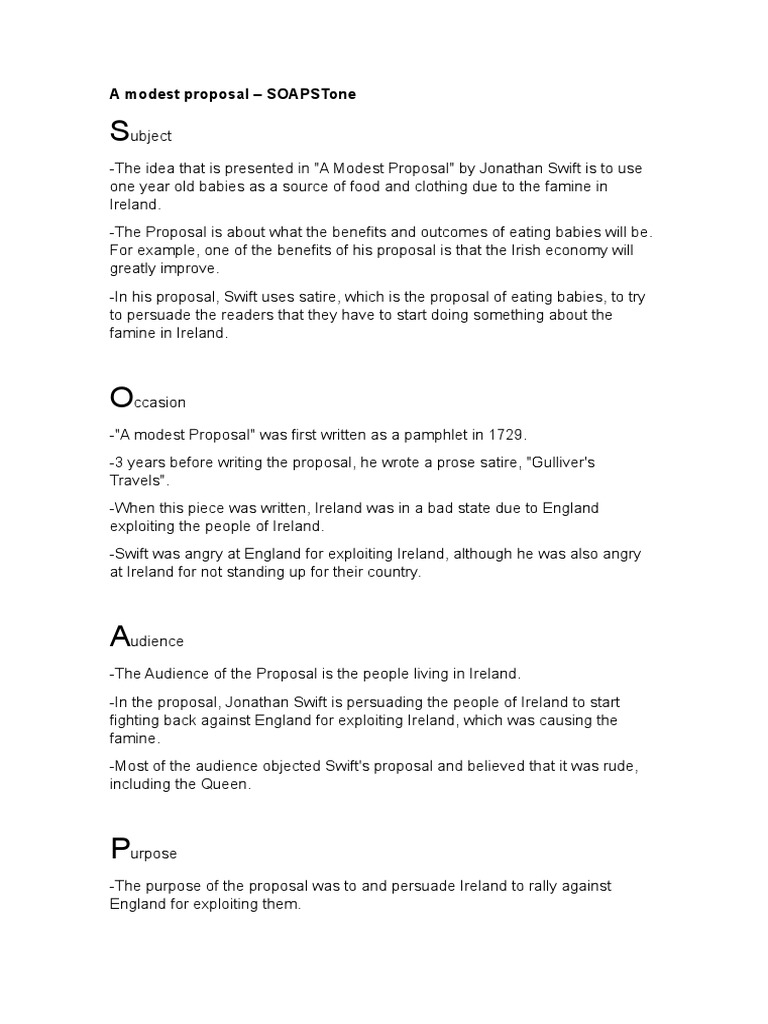 Analyzing Swift's Satirical Proposal | PDF | Jonathan Swift | Satire