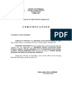 Certification: Republic of The Philippines Province of Surigao Del Norte Barangay Lipata Surigao City