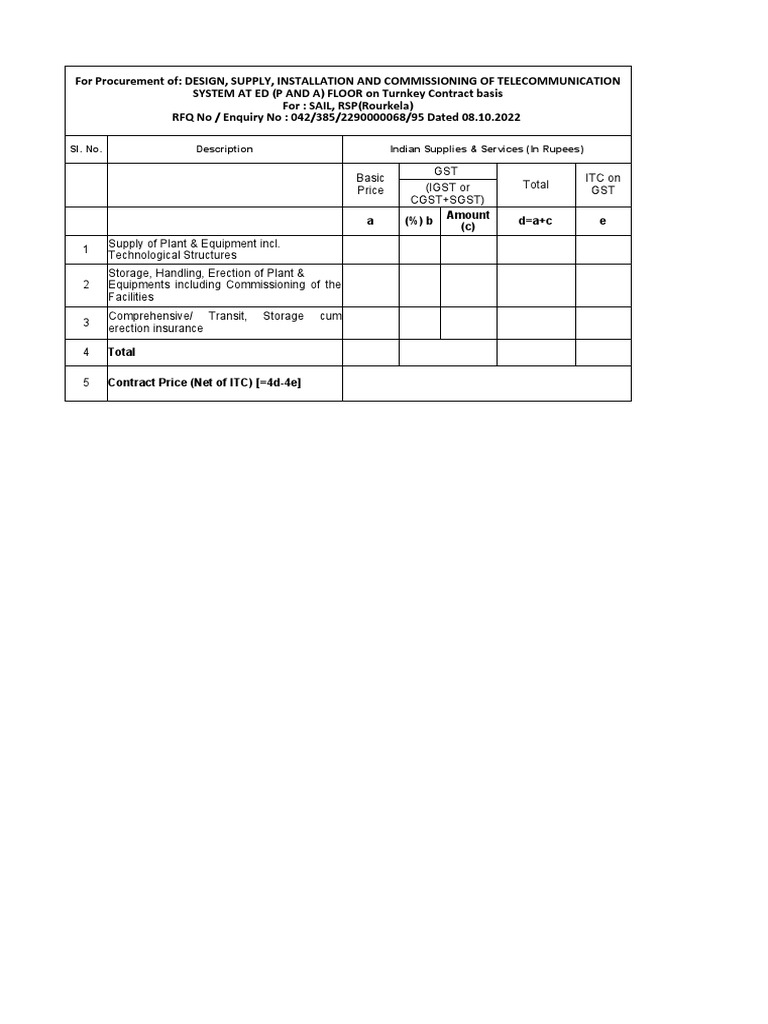 Quotation Format for Telecom System Contract | PDF | Computers ...