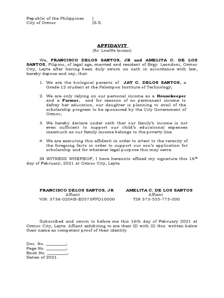 No Income Form Printable