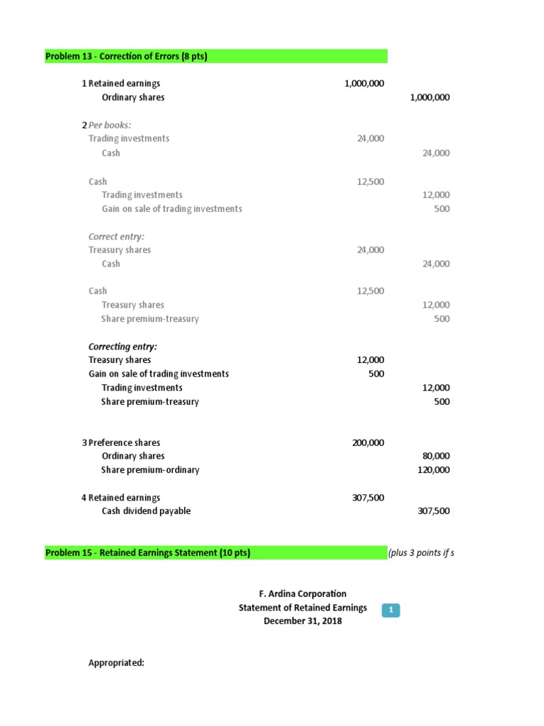 Analysis of Shareholders' Equity Transactions and Preparation of Retained Earnings Statement
