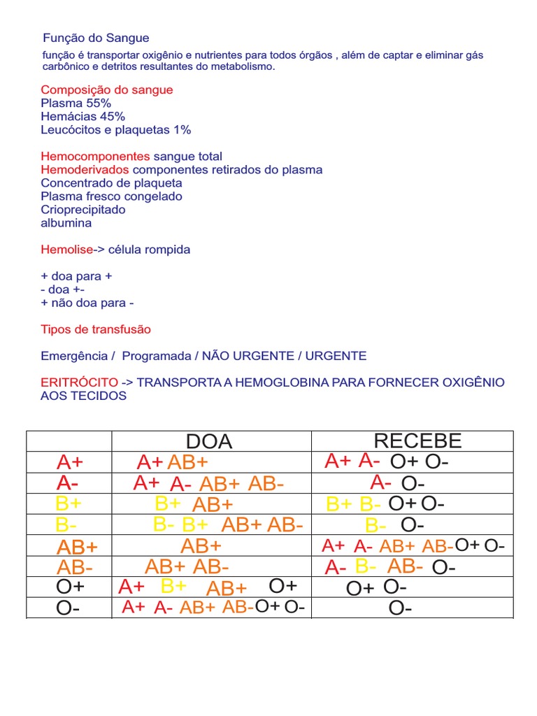 Fun Es Do Sangue Componentes E Tipos De Transfus O Sangu Nea Pdf