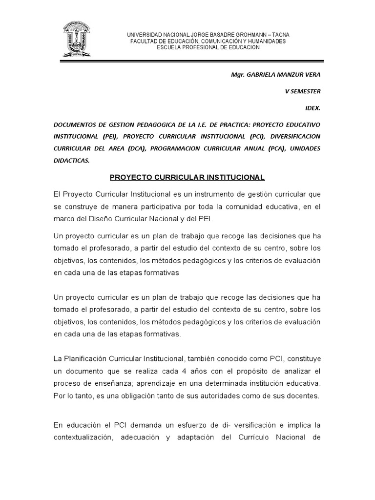 El Proyecto Curricular Institucional SEGUNDO TEMA | PDF | Plan de ...