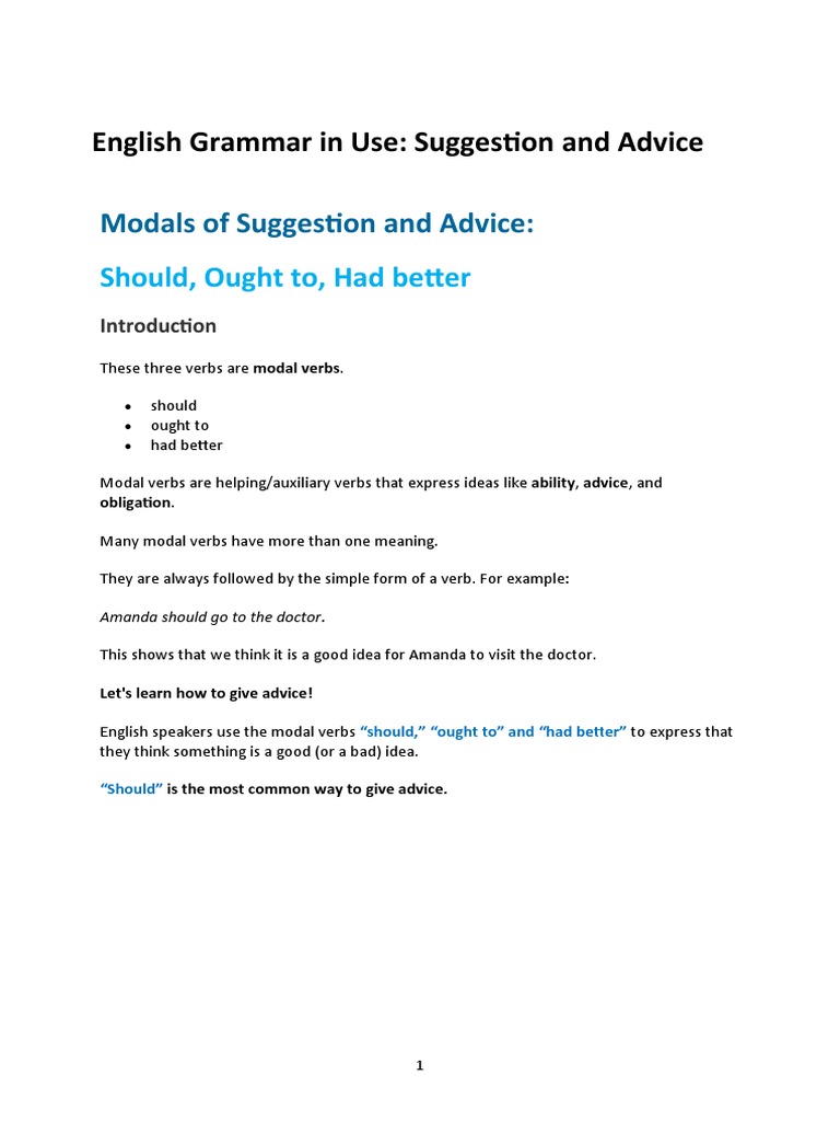 Suggestion And Advice Pdf Linguistics Grammar