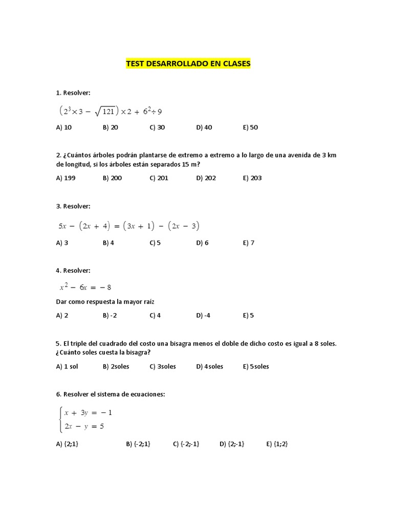 Test de Matemáticas y Problemas Lógicos | PDF | Arte