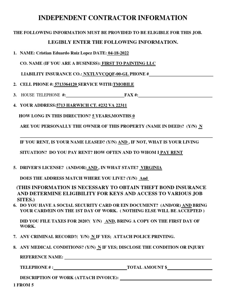 1 Independant Contractor Information PDF Irs Tax Forms Self Employment