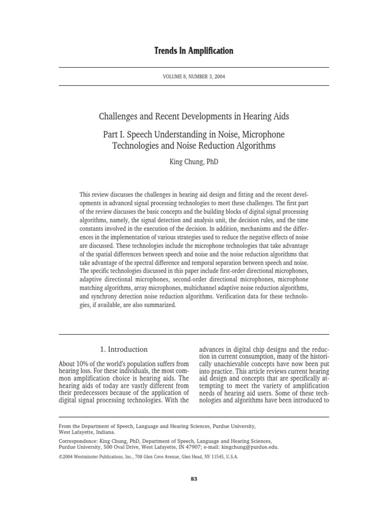 Challenges and Recent Developments in Hearing Aids | PDF | Hearing Aid ...