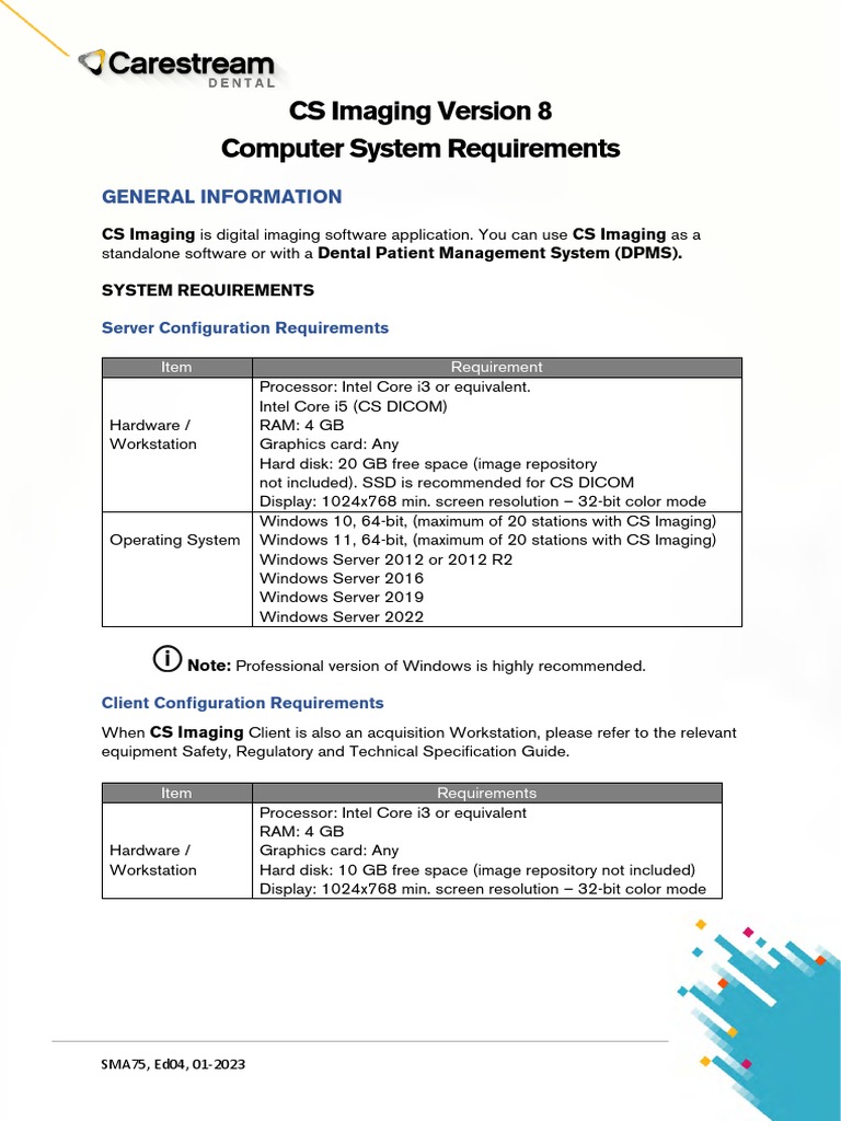 CS Imaging Version 8 System Requirements | PDF | Microsoft Windows | 64 ...