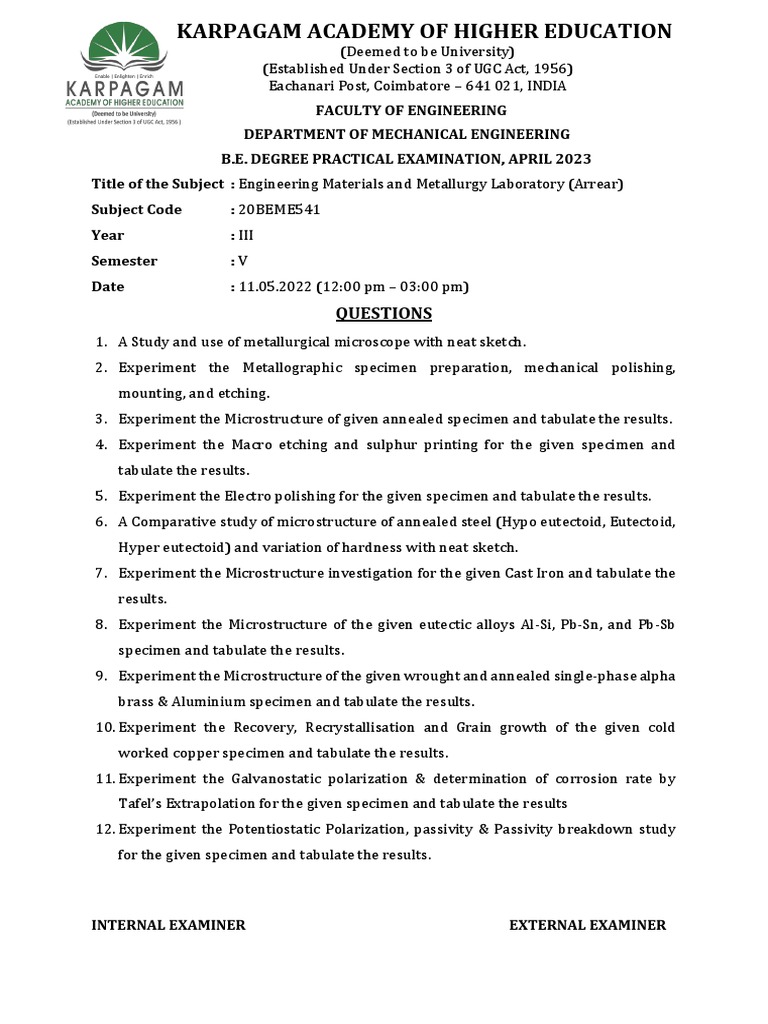 Engineering Materials And Metallurgy Question Paper Set Pdf