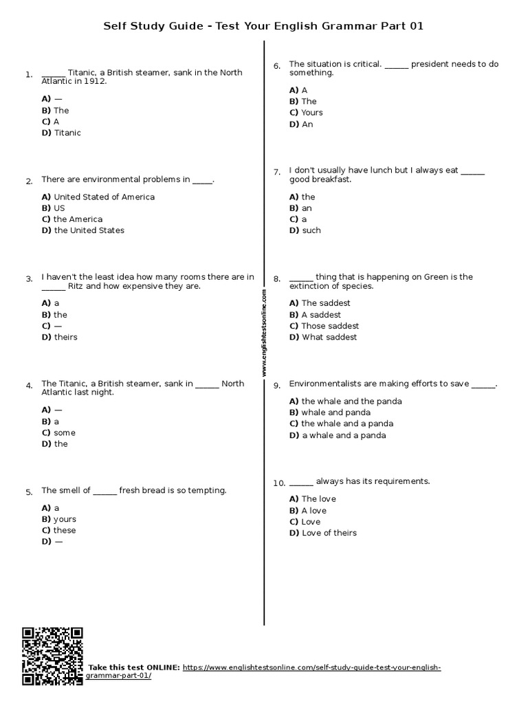 English Grammar Self-Study Quiz | PDF