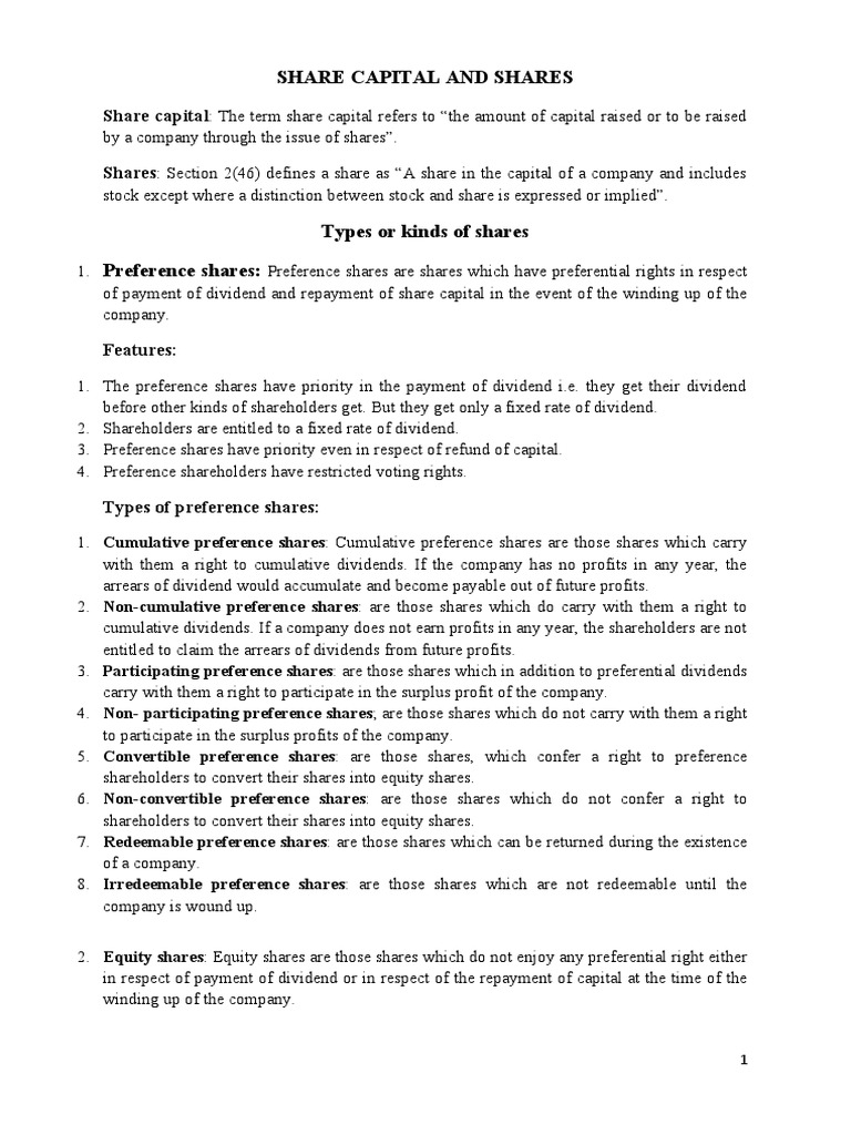 Share Capital and Shares | PDF | Preferred Stock | Share Repurchase