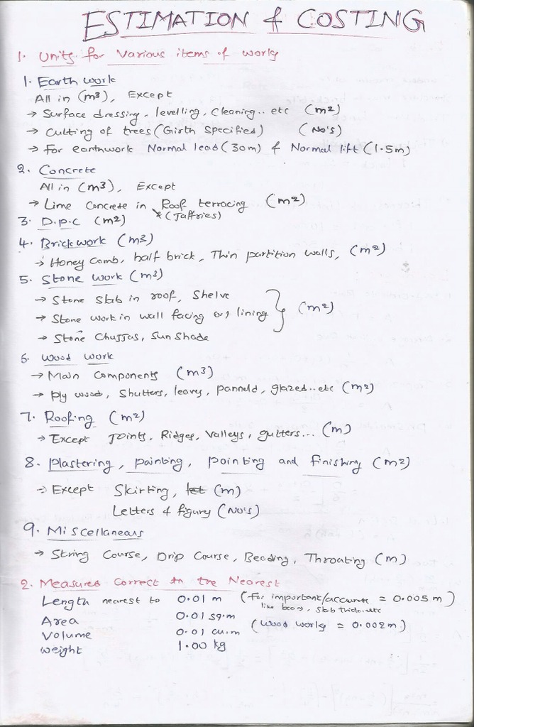 Estimating And Costing Notes Pdf