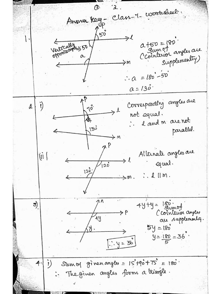 Class 7 Worksheet Answers - Lines Angles and Triangle and Properties-2 ...