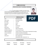 Application For The Post of "Electrical Technician": Curriculum Vitae