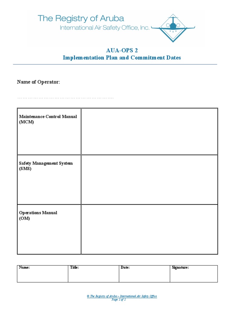 AUAOPS 2 Implementation Plan and Commitment Dates Form PDF