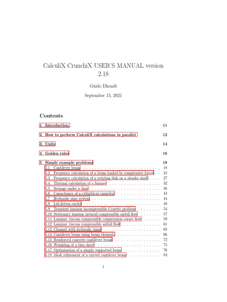 Calculix Crunchix User'S Manual Version 2.18: Guido Dhondt