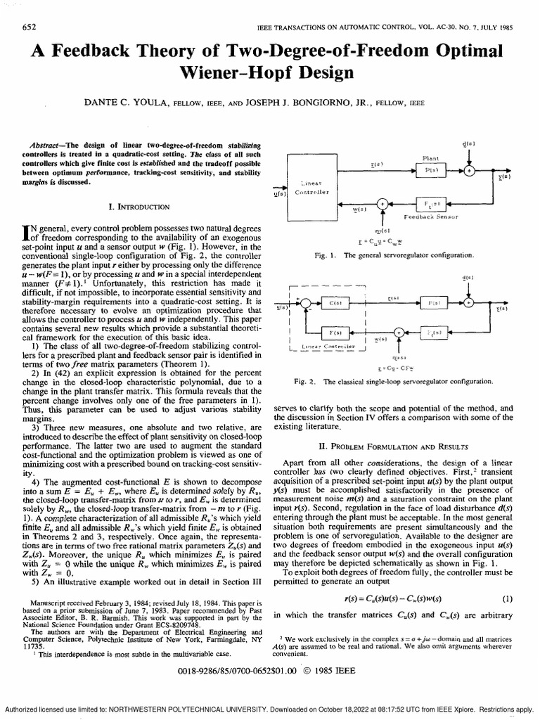 A Feedback Theory of TwoDegreeofFreedom WienerHopf Design PDF