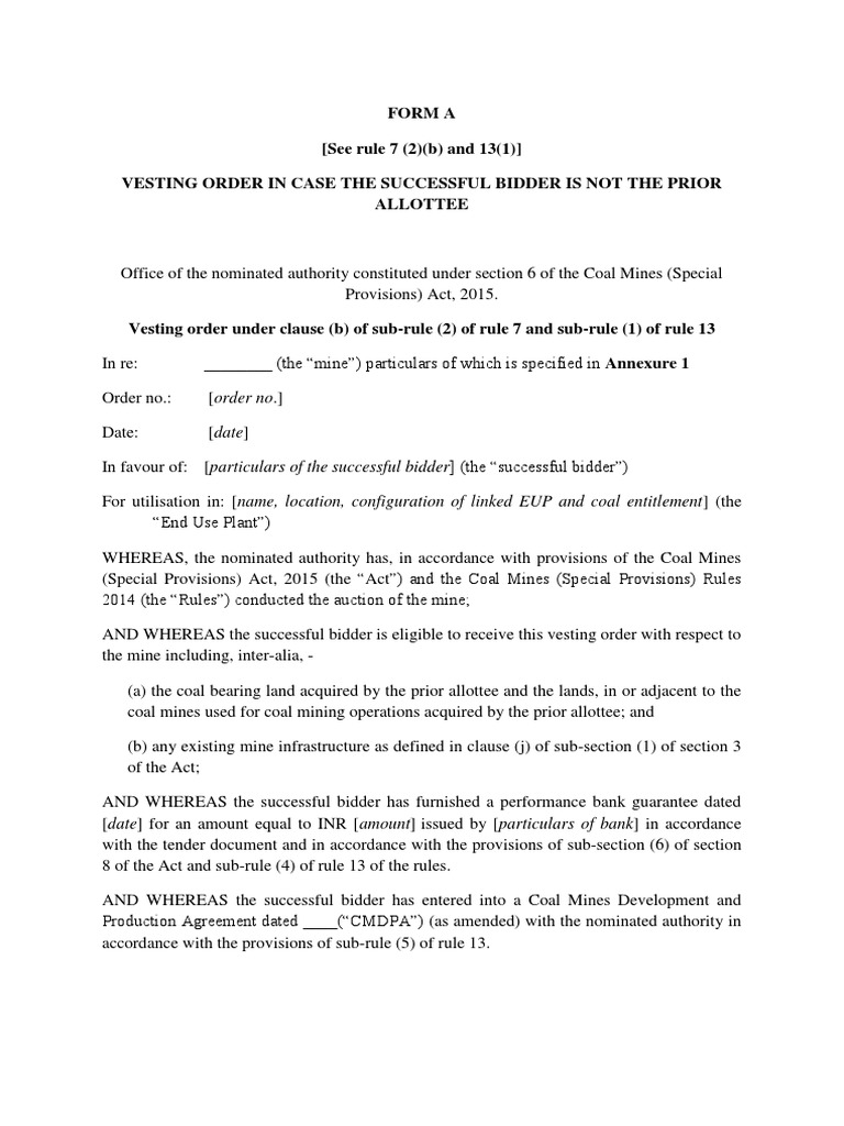 Format of Vesting Order | PDF | License | Mining