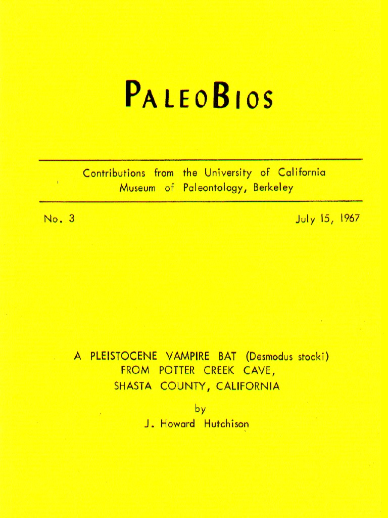 A Pleistocene Vamprie Bat (Desmodus Stocki) From Potter Creek Cave PDF