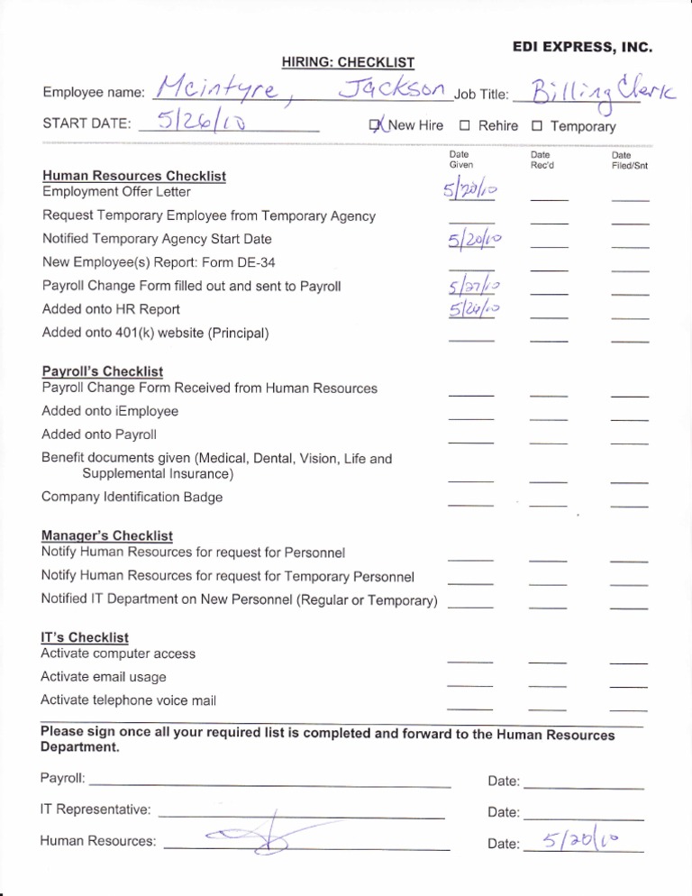 HR and Payroll Onboarding Checklist | PDF | Finance & Money Management