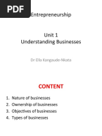 Entrepreneurship Unit 1 Understanding Businesses: DR Ella Kangaude-Nkata