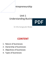 Entrepreneurship Unit 1 Understanding Businesses: DR Ella Kangaude-Nkata