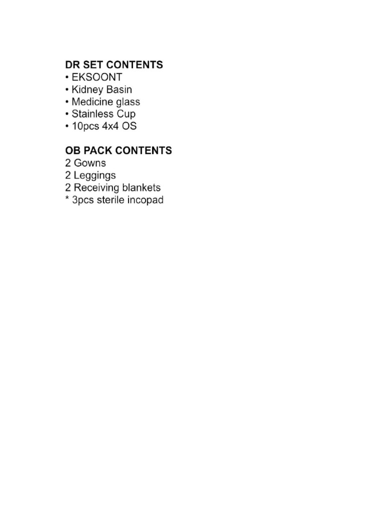 DR Set and OB Pack Contents | PDF