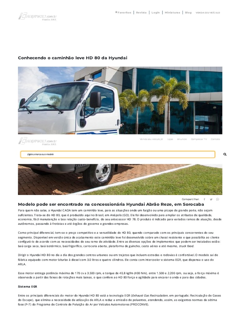 Conhecendo o Caminhão Leve HD 80 Da Hyundai - Comprecar | PDF | Motores |  Eixo