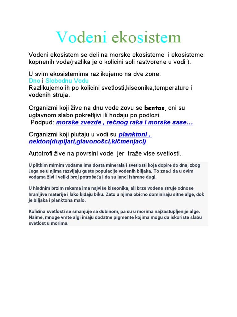 Vodeni Ekosistem | PDF