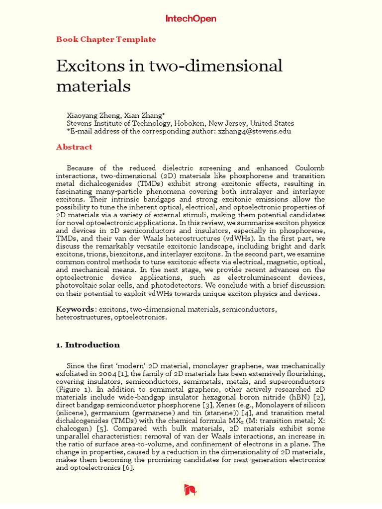 Excitons in Two Dimensional Materials PDF Band Gap Semiconductors