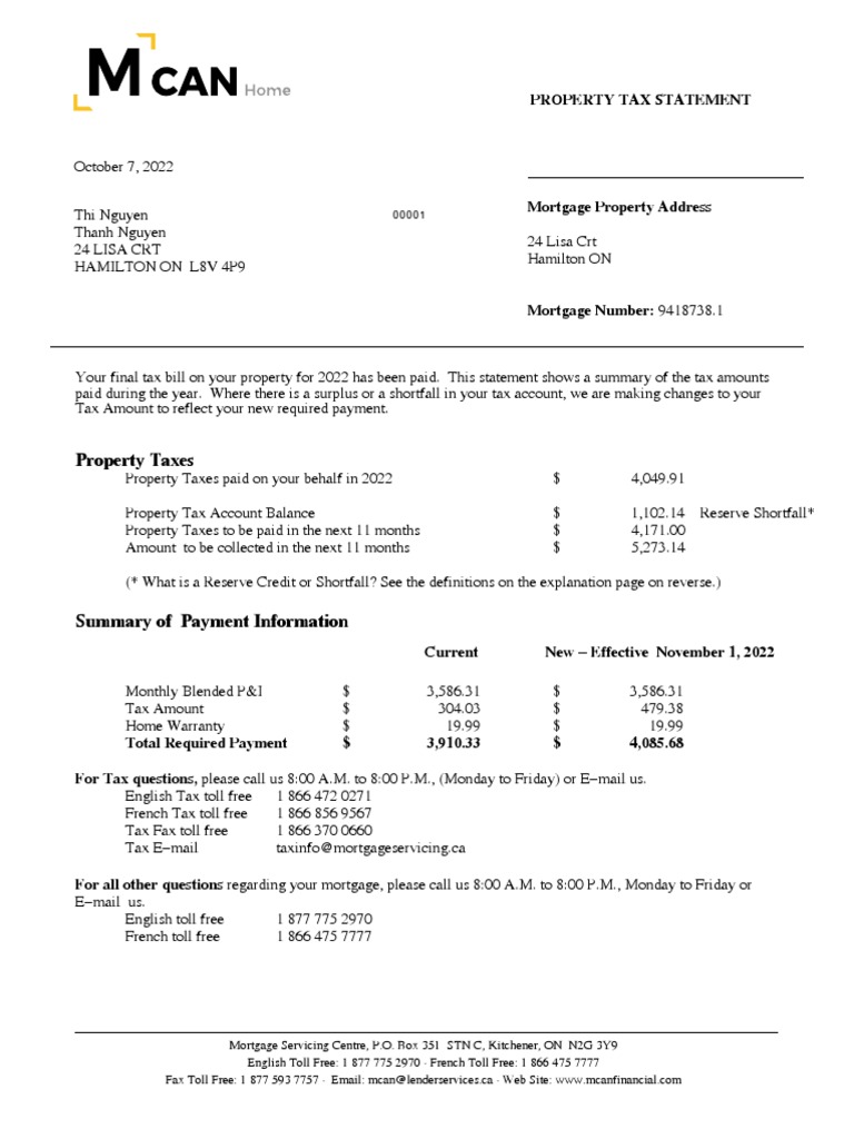 Property Tax Statement Fri Oct 07 2022 PDF Taxes Credit Card