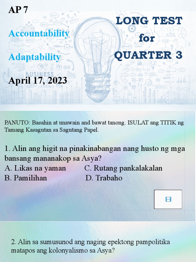 Ap 7 Long Test Quarter 3 | PDF