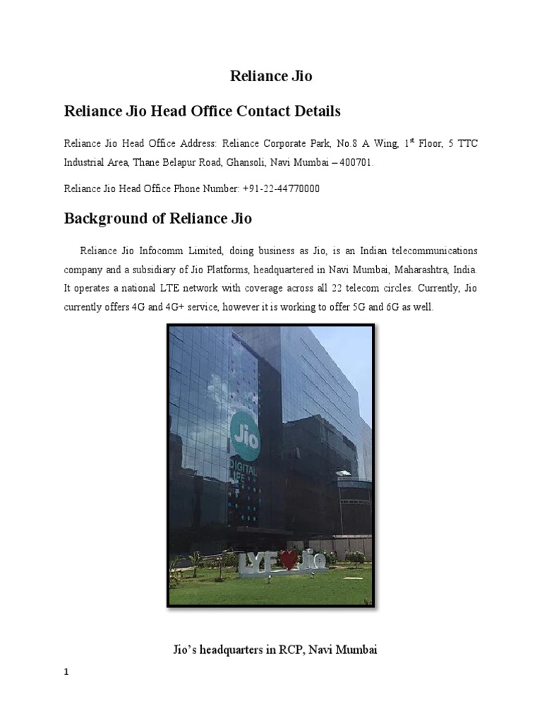 Reliance Jio Reliance Jio Head Office Contact Details Jio's
