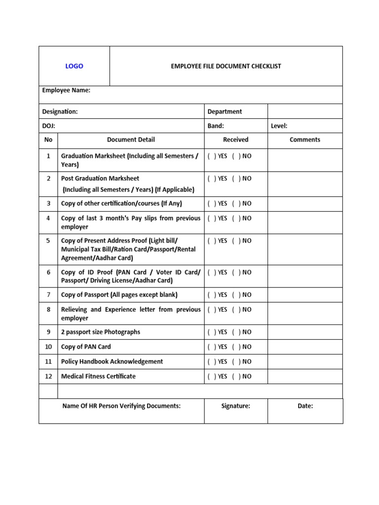 Employee Document Checklist Template | PDF