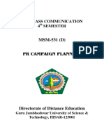 MSM-531 (D) PR Campaign Planning: M.A. Mass Communication 4 Semester