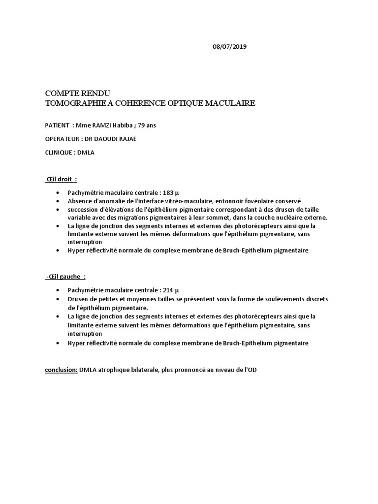DMLA atrophique bilatérale : rapport OCT | PDF | Technologie et ingénierie