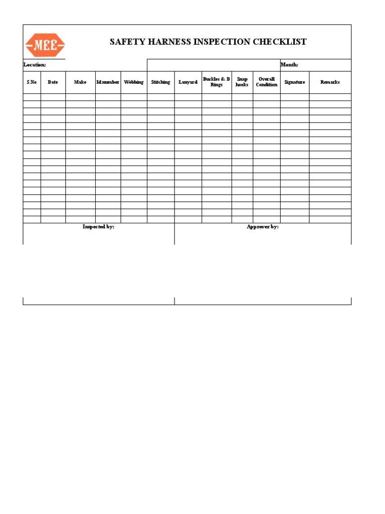 Safety harness inspection checklist PDF
