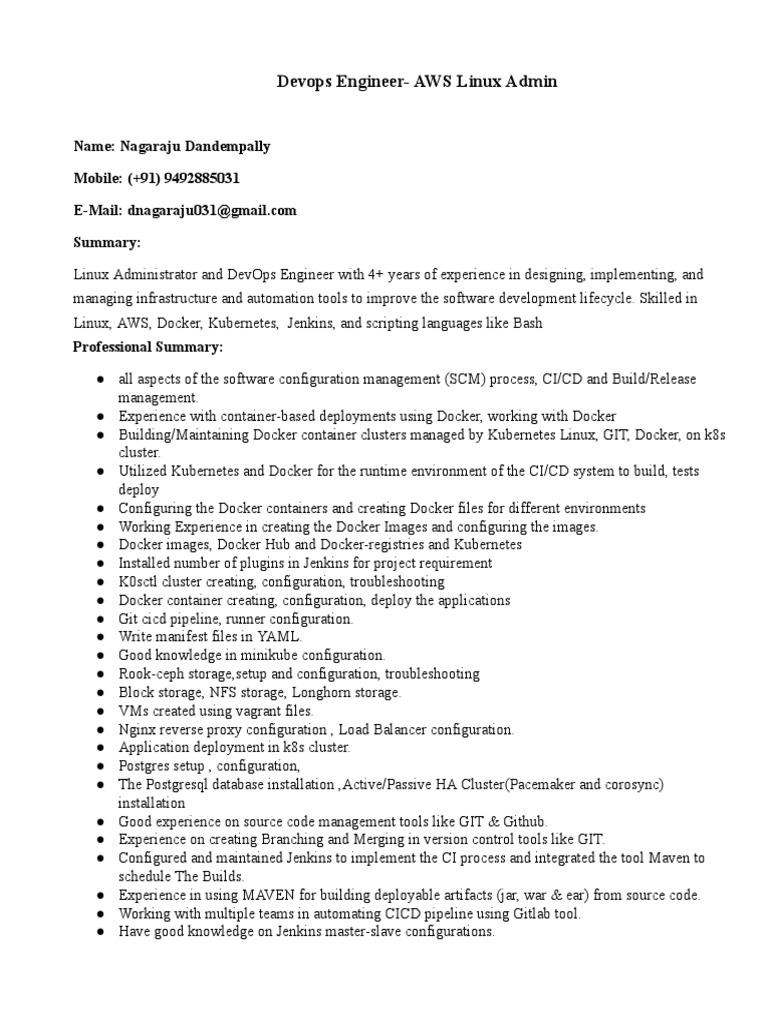DevOps Engineer Resume - AWS & Linux Expert | PDF