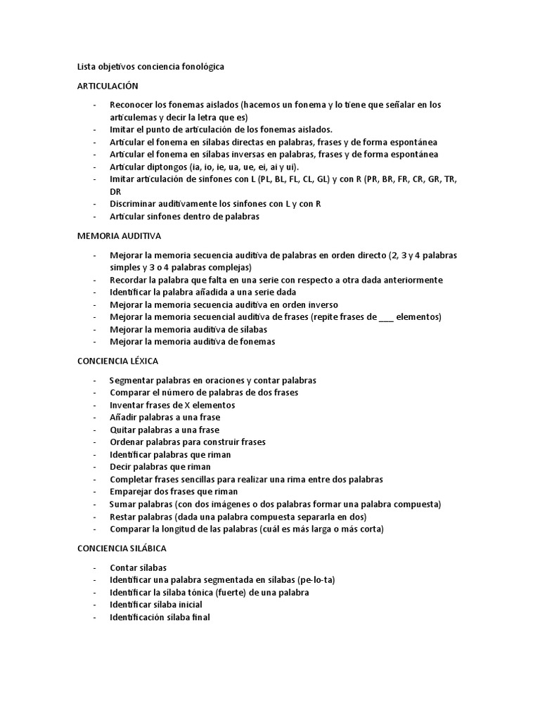 Lista Objetivos Lenguaje | PDF | Artes del lenguaje y disciplina