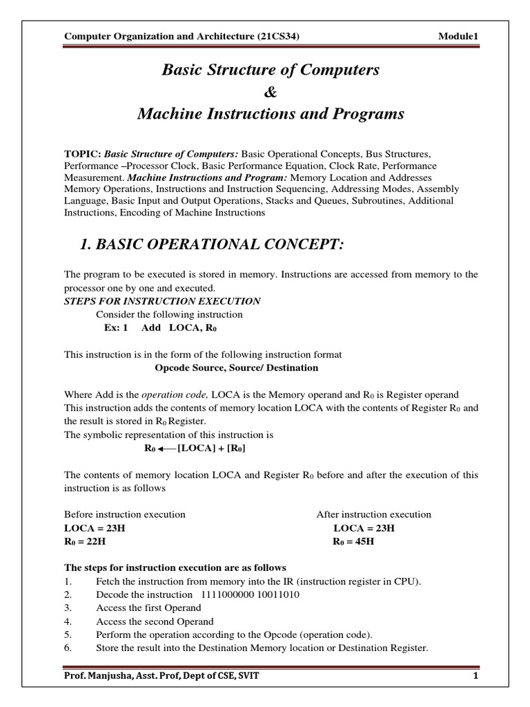 Basic Structure of Computers & Machine Instructions and Programs | PDF ...