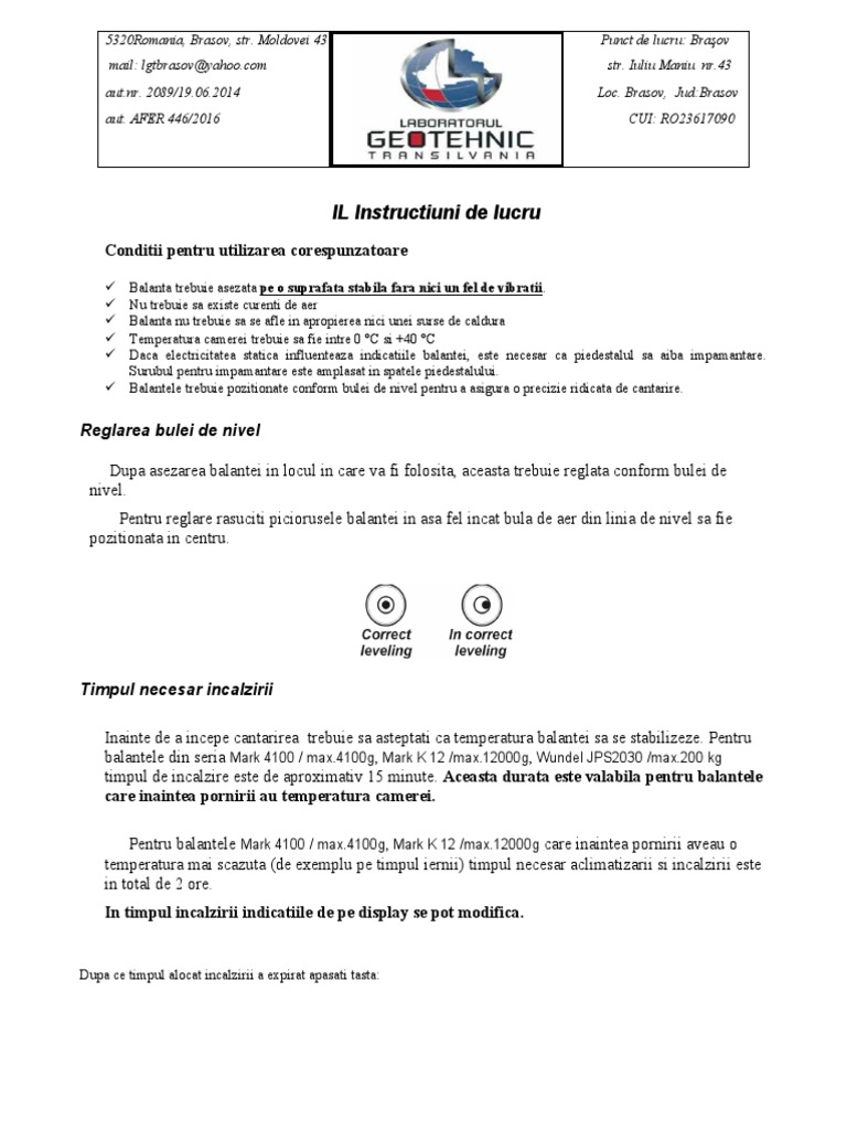 IL Instructiuni de Lucru: Conditii Pentru Utilizarea Corespunzatoare | PDF