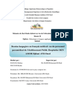 Besoins Langagiers en Français Médical: Cas Du Personnel Paramédical de L'établissement Public Hospitalier BEN AMOR Djilani d'El-Oued