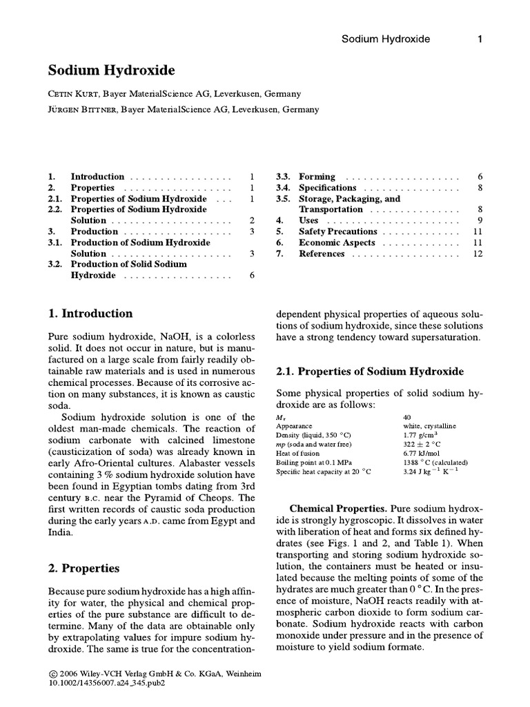 Ullmann #39 s Encyclopedia of Industrial Chemistry SODIUM HYDROXIDE PDF
