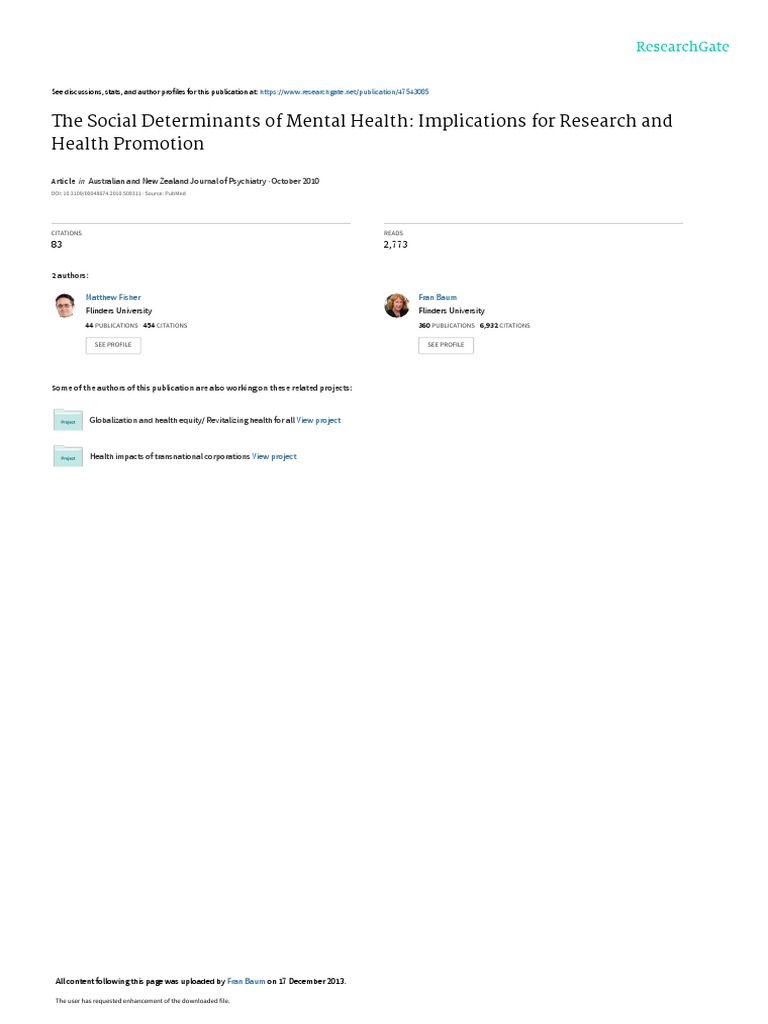 The Social Determinants of Mental Health | PDF | Stress (Biology ...
