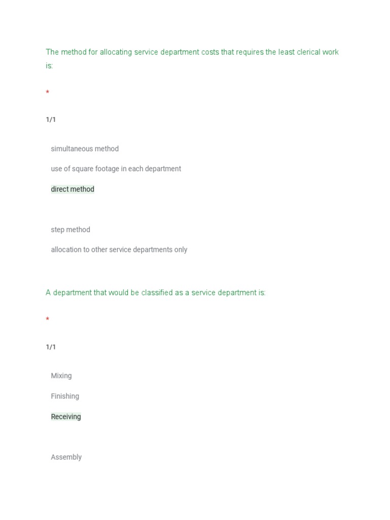 Service Department Cost Allocation Methods | PDF