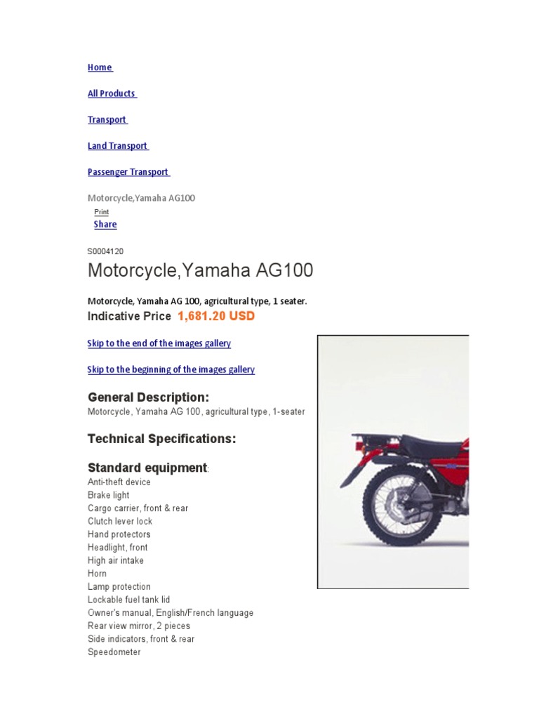 Motor Cycle Specifications 4 Options | PDF | Motorcycle | Manual ...